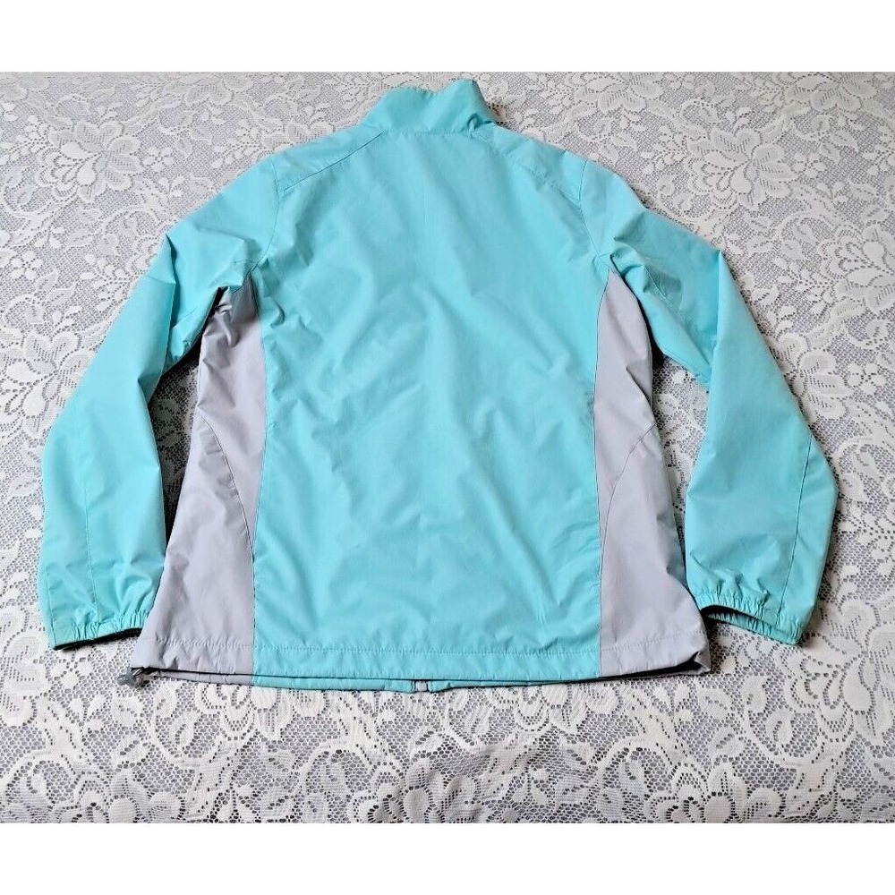 New Balance Women's Medium Full Zip Windbreaker Run Jacket Turquoise Blue & Gray - Picture 9 of 10